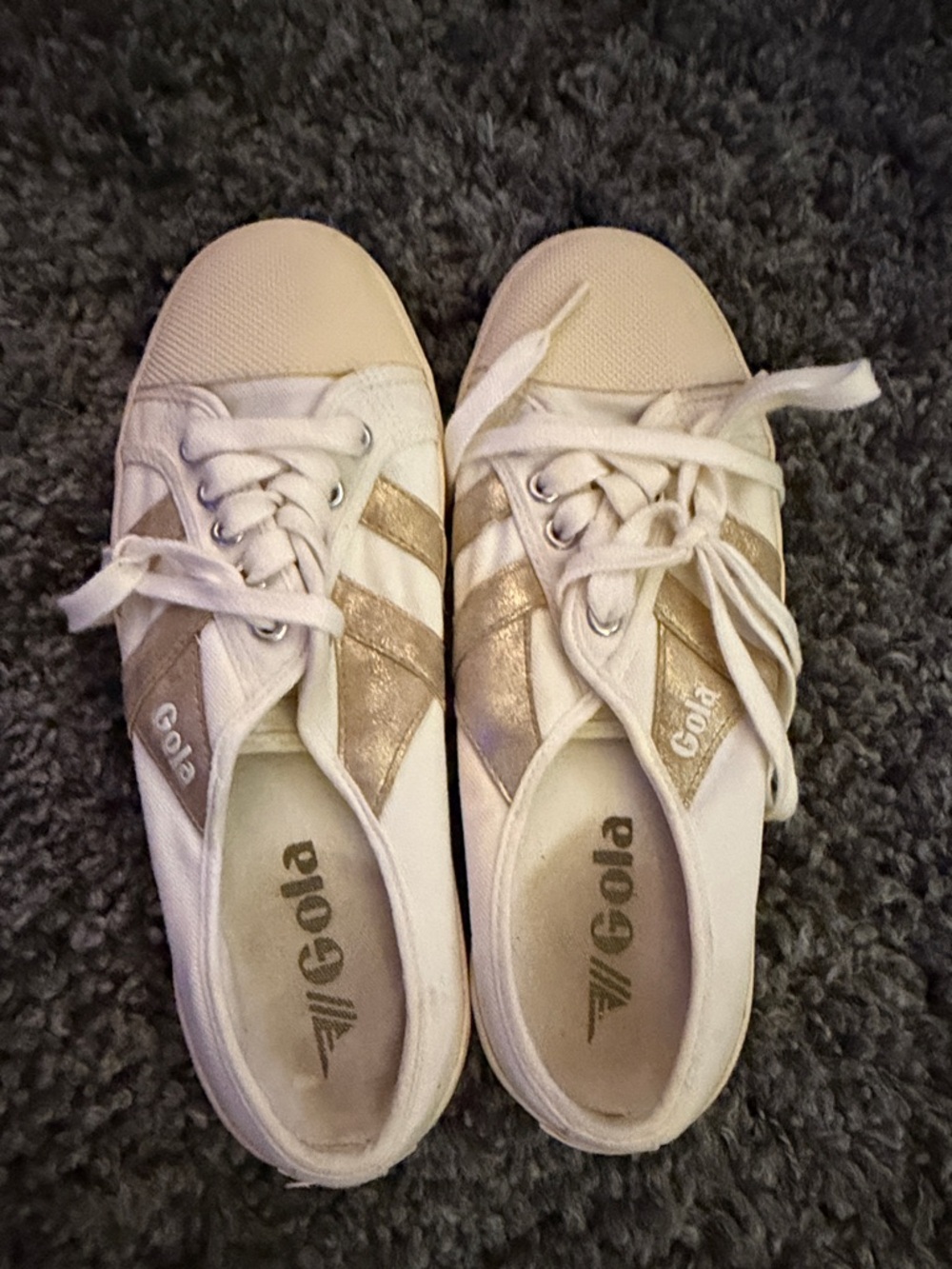 Gola Women's White Sneakers with Metallic Gold Stripes